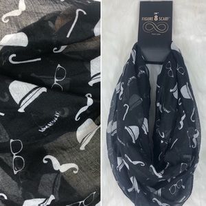 mustache & hat scarf • black infinity scarf • NEW